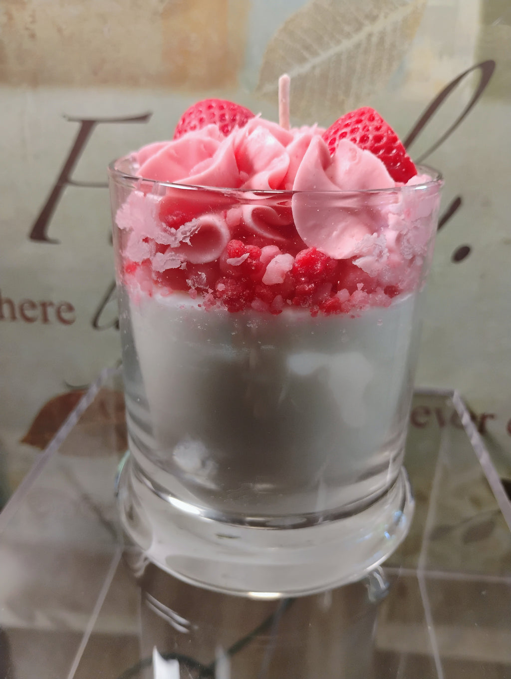 Unique Candle Designs By Kaneca- Strawberry Crunch Cake Candle.13 oz. Large Dessert Candle