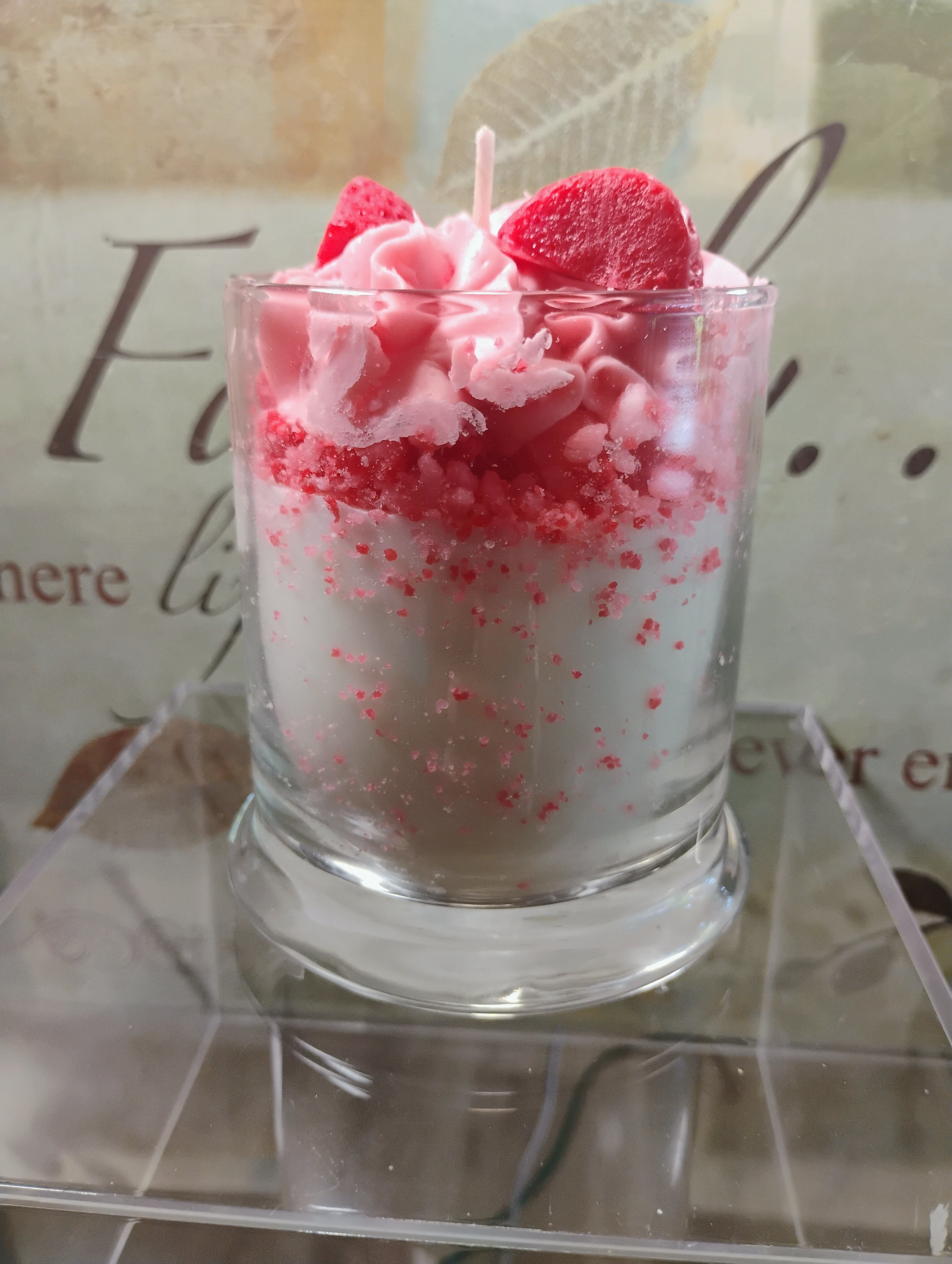Unique Candle Designs By Kaneca- Strawberry Crunch Cake Candle.13 oz. Large Dessert Candle