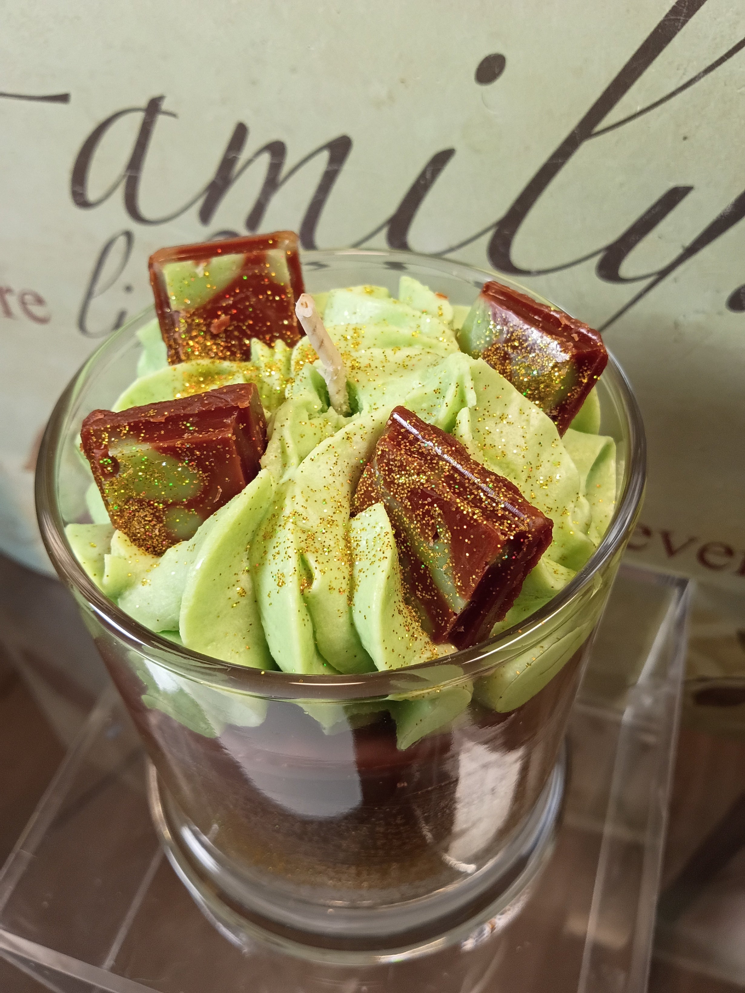 Unique Candle Designs By Kaneca - Dubai Chocolate Candle. 13 oz. Large Soy Dessert Candle
