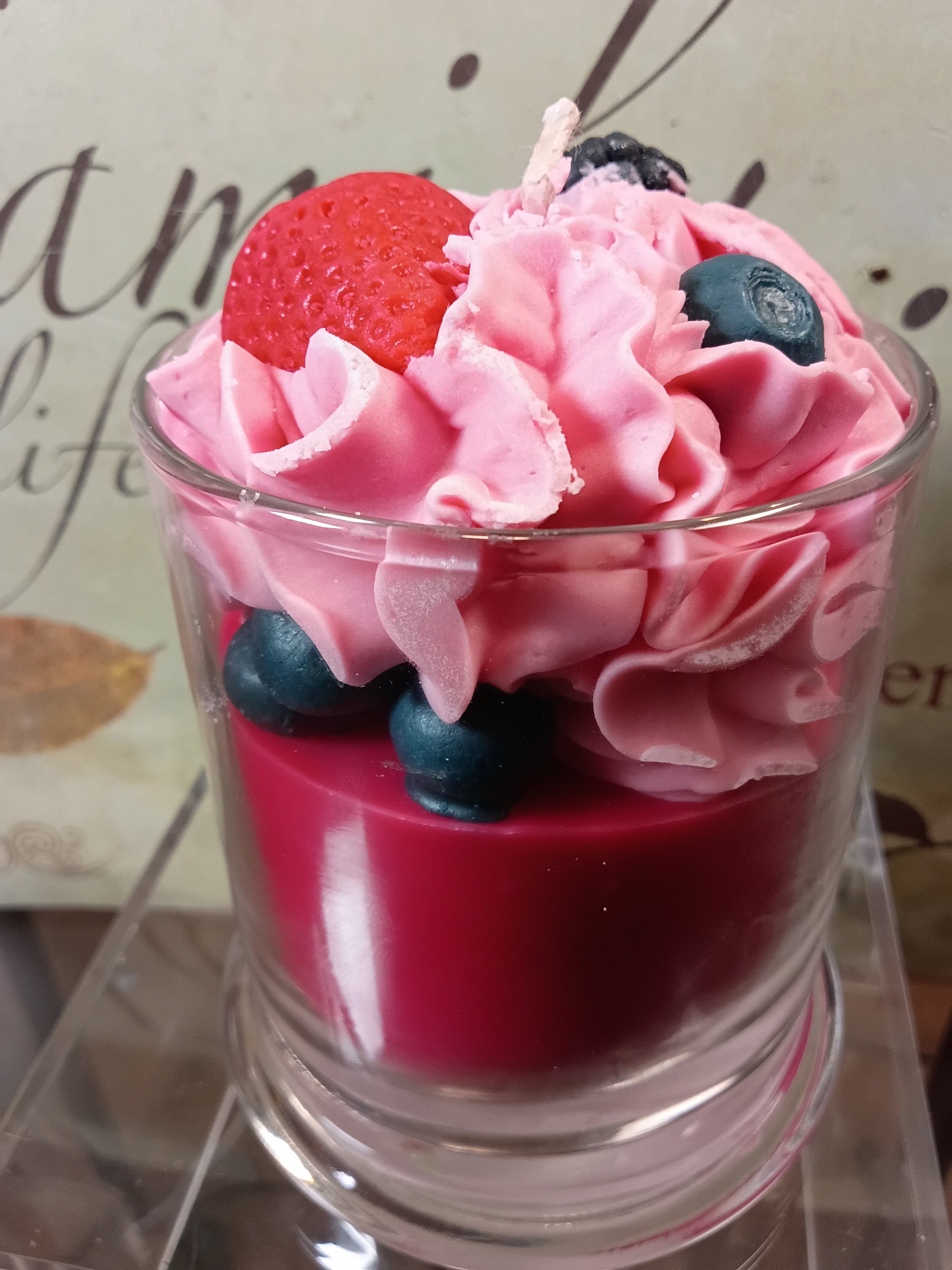 Unique Candle Designs By Kaneca- Wildberry Smoothie Candle. 13 oz. Large Dessert Candle