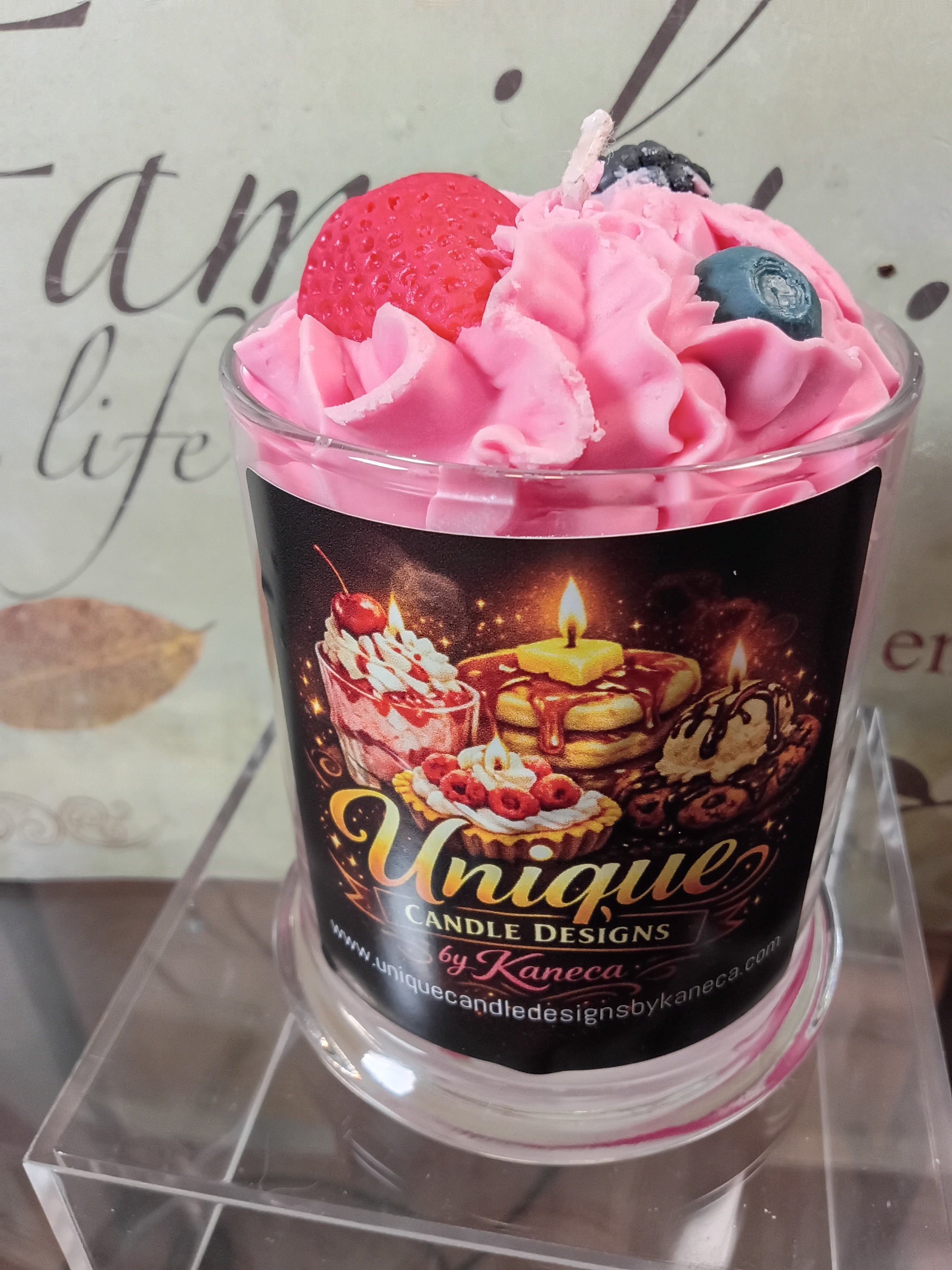 Unique Candle Designs By Kaneca- Wildberry Smoothie Candle. 13 oz. Large Dessert Candle