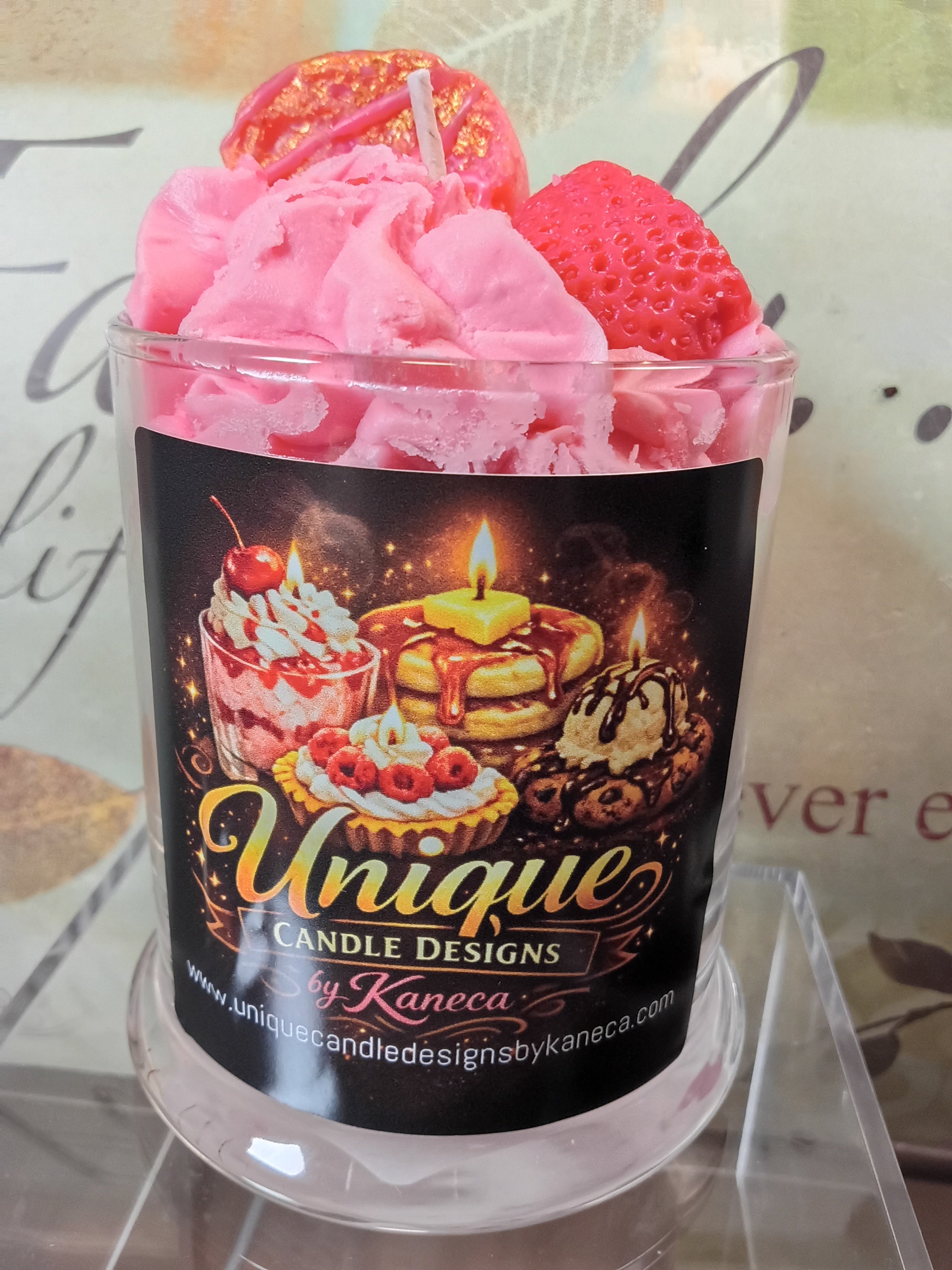 Unique Candle Designs By Kaneca - Strawberry Pound Cake Candle. 13 oz. Large Dessert Candle