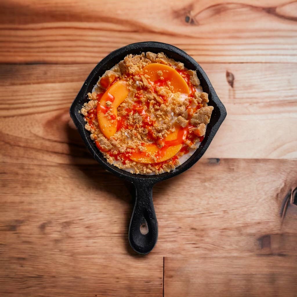 Unique Candle Designs By Kaneca -8 oz Peach Cobbler Iron Skillet Candle