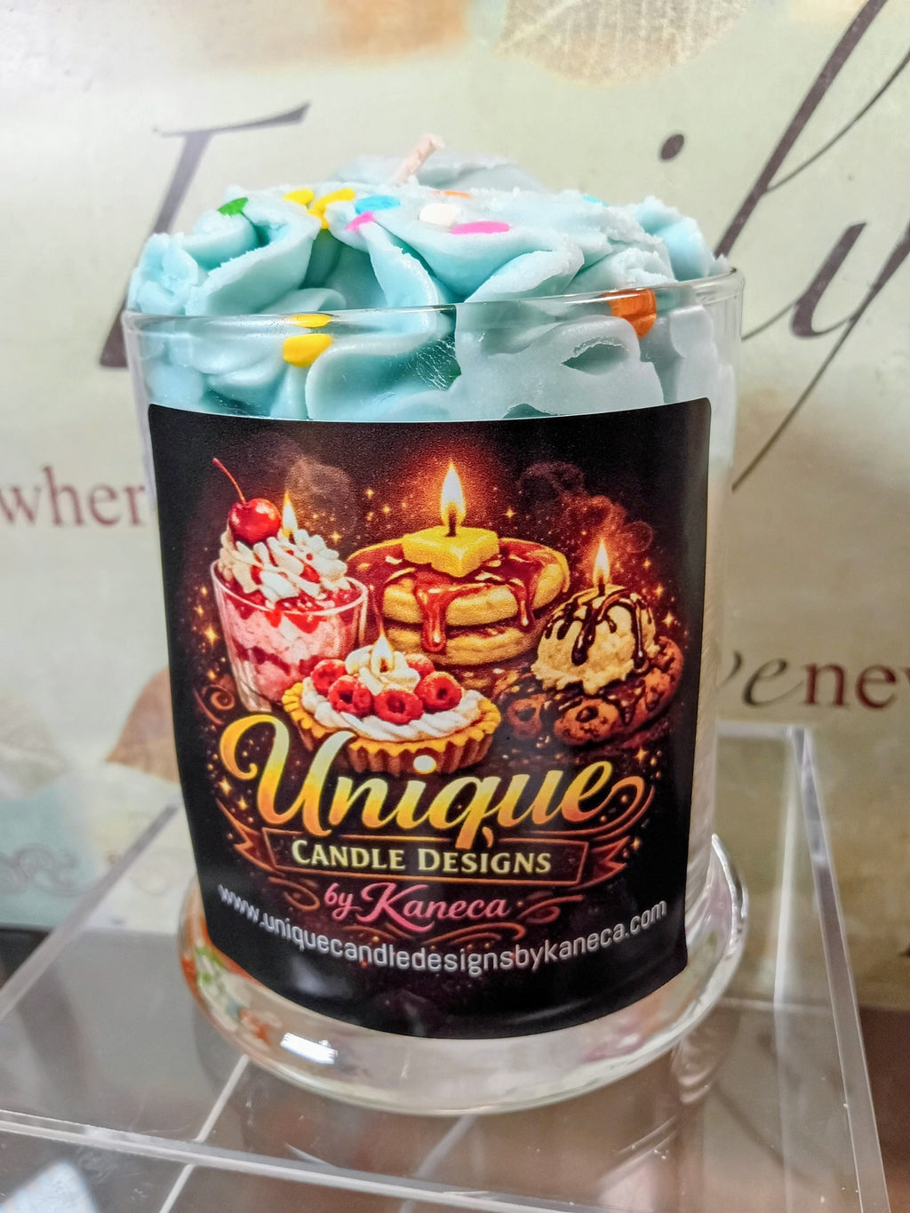 Unique Candle Designs By Kaneca  - Sugar CookIe candle 13 oz. Large Dessert Candles - Blue