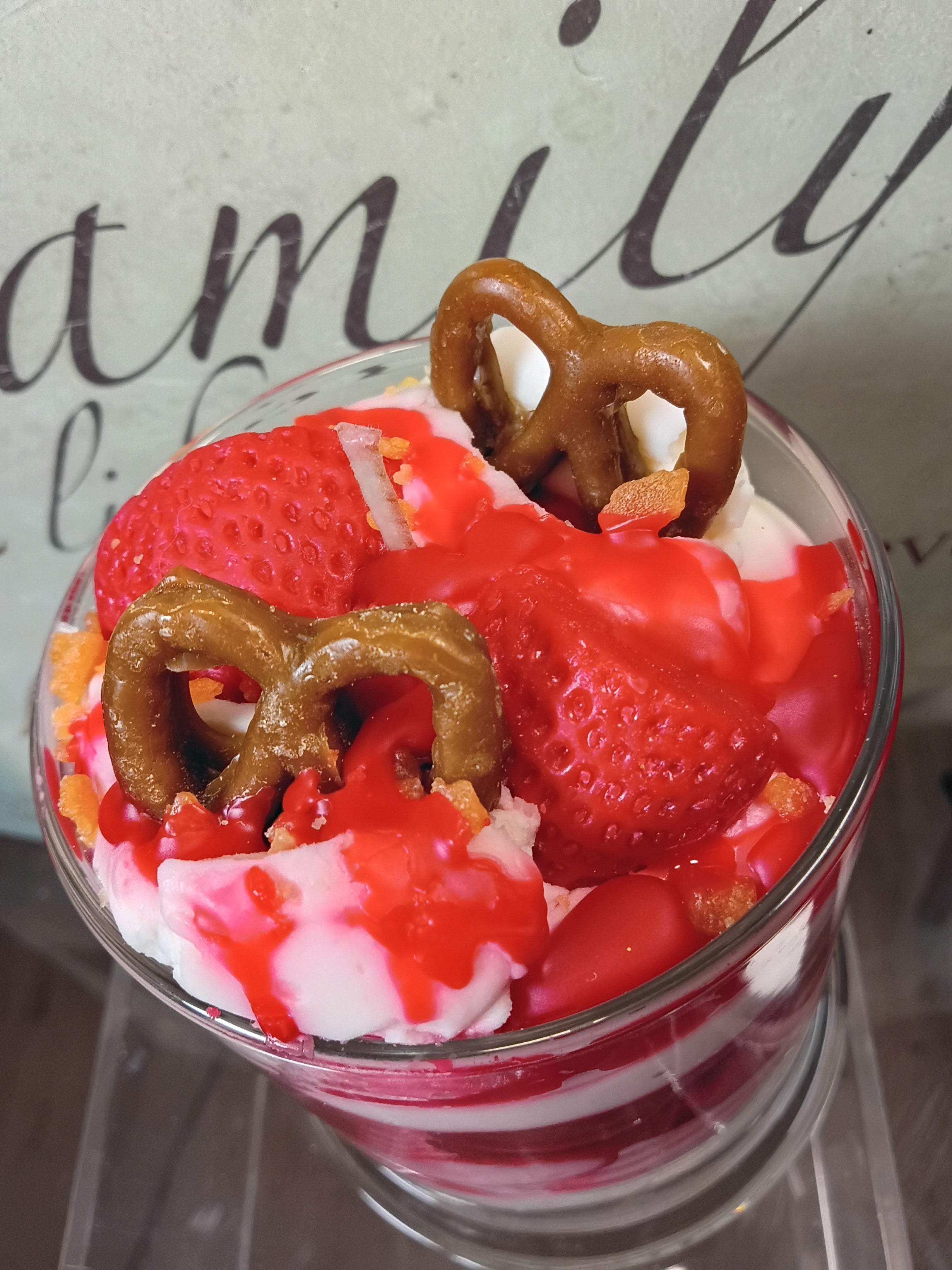 Unique Candle Designs By Kaneca- Strawberry Pretzel Crunch Cake Candle. 13 oz. Dessert Candle