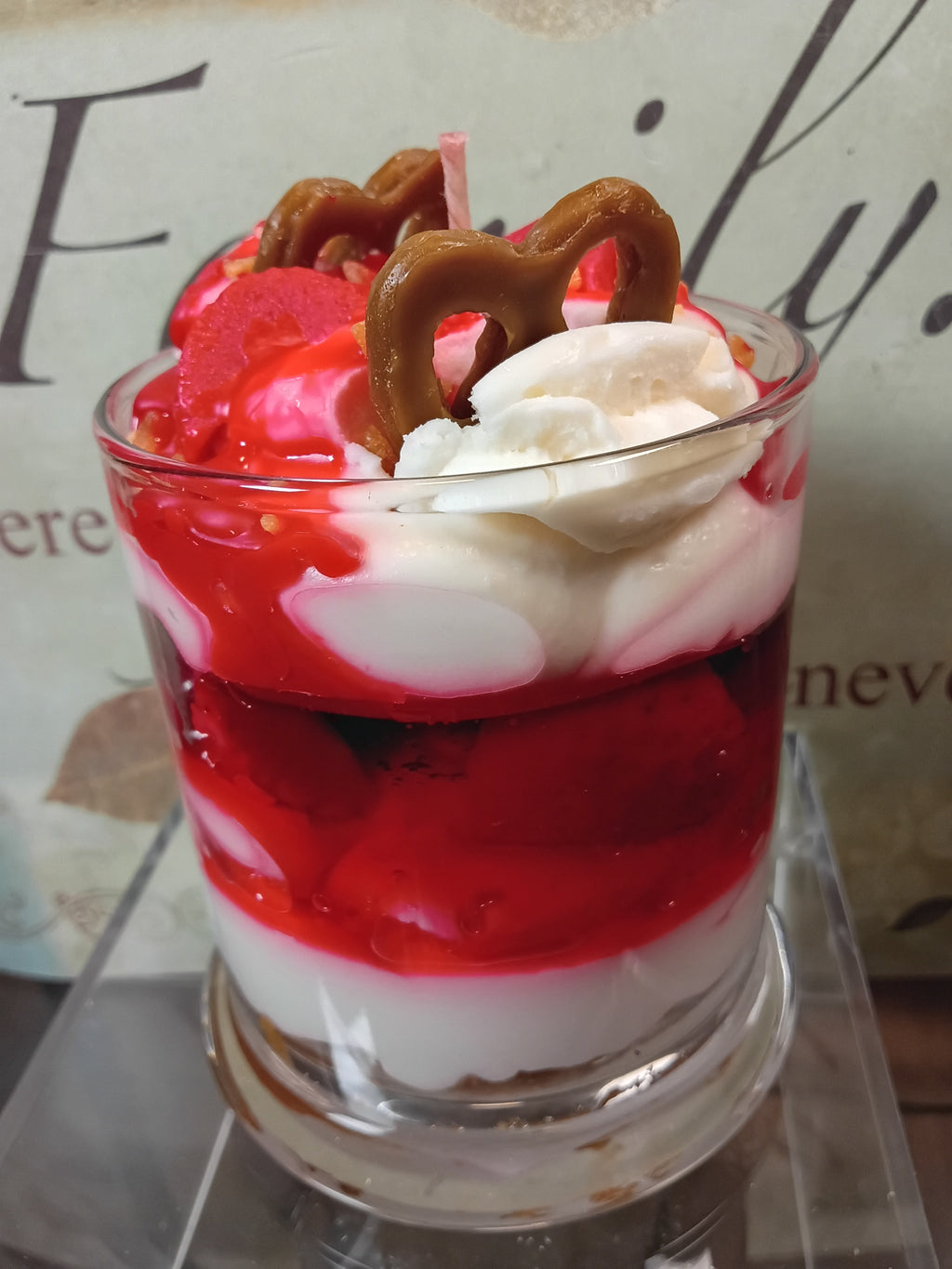 Unique Candle Designs By Kaneca- Strawberry Pretzel Crunch Cake Candle. 13 oz. Dessert Candle