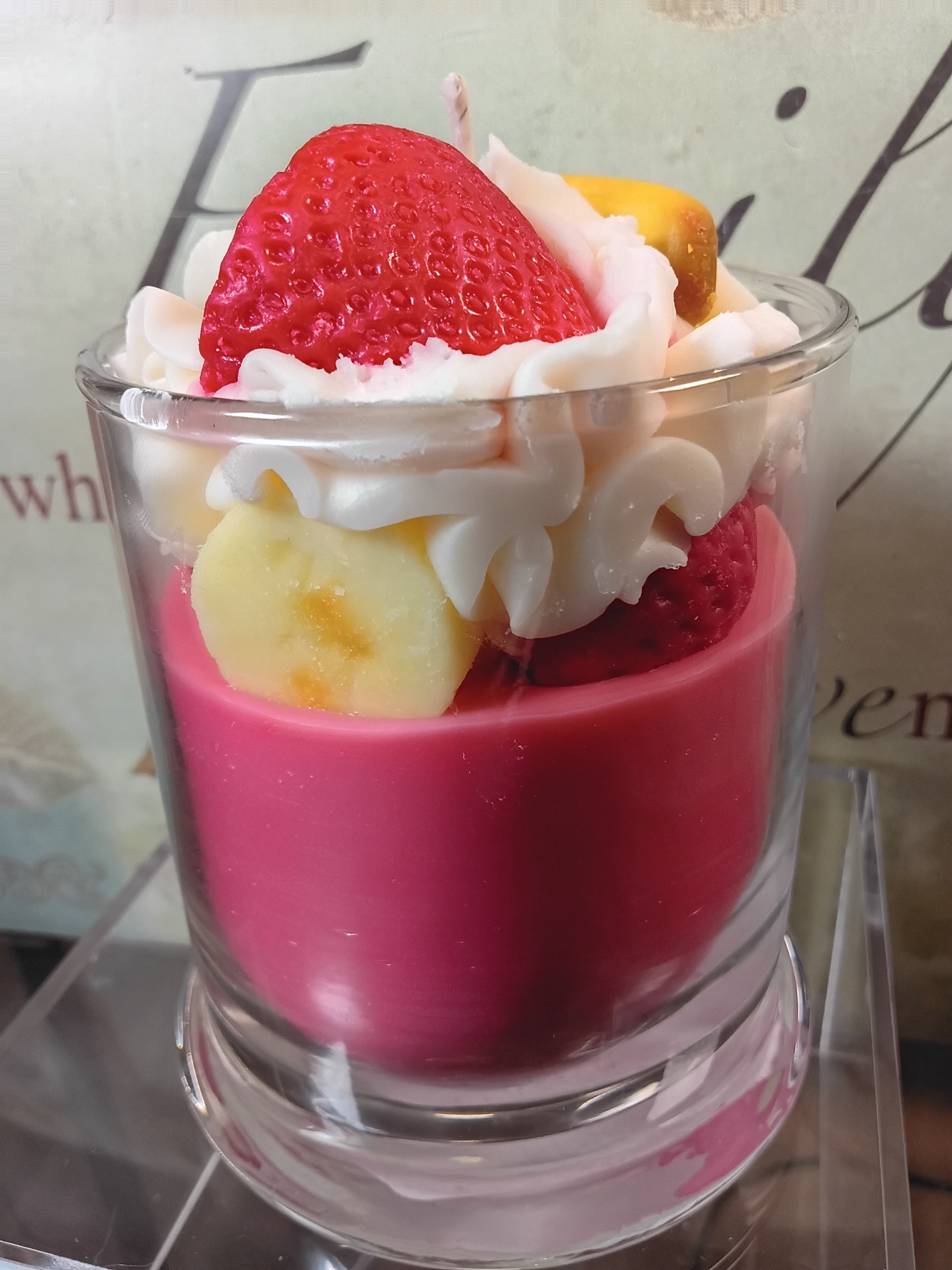 Unique Candle Designs By Kaneca - Strawberry Banana Smoothie Candle. 13 oz. Dessert Candle
