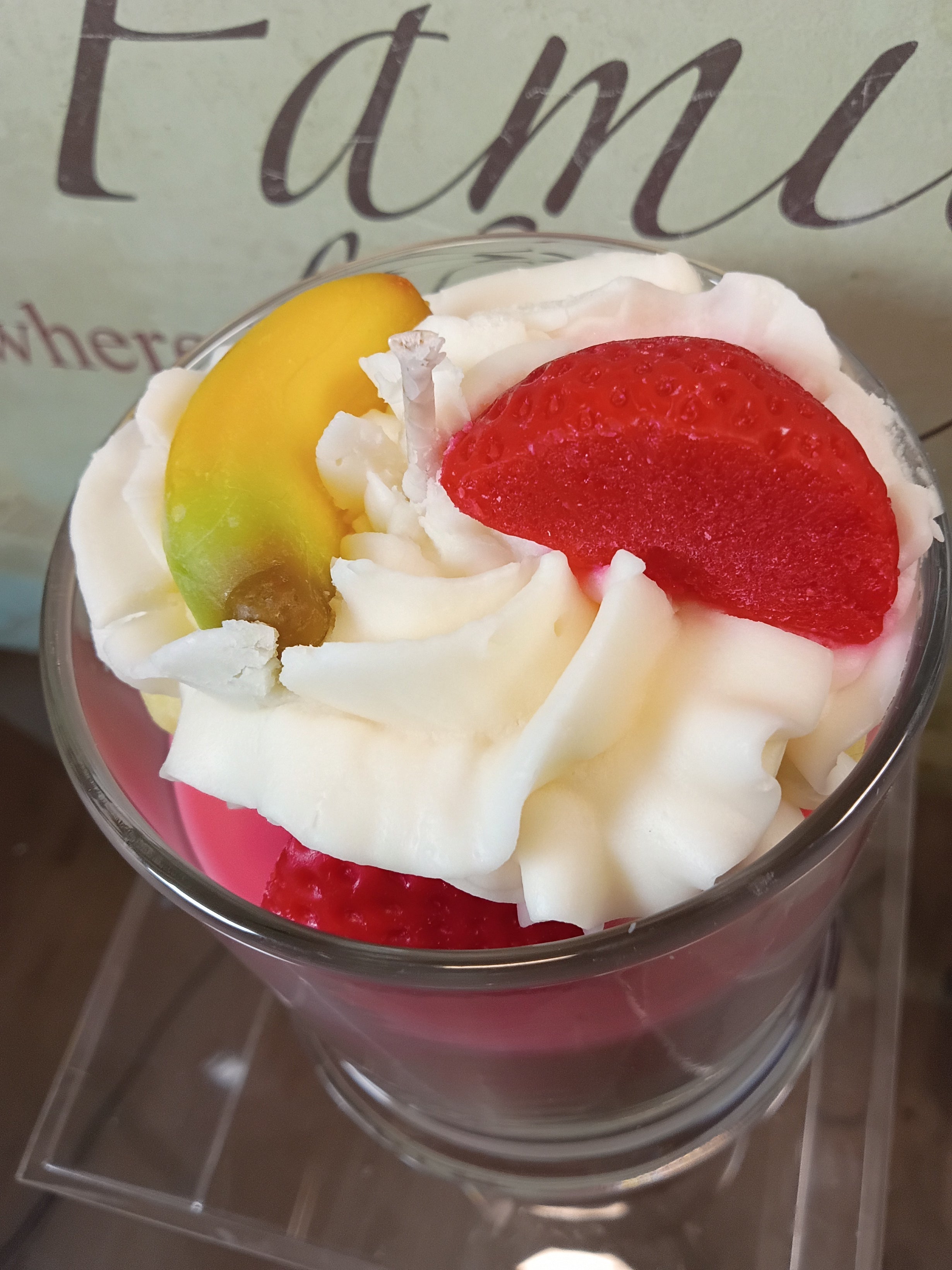Unique Candle Designs By Kaneca - Strawberry Banana Smoothie Candle. 13 oz. Dessert Candle