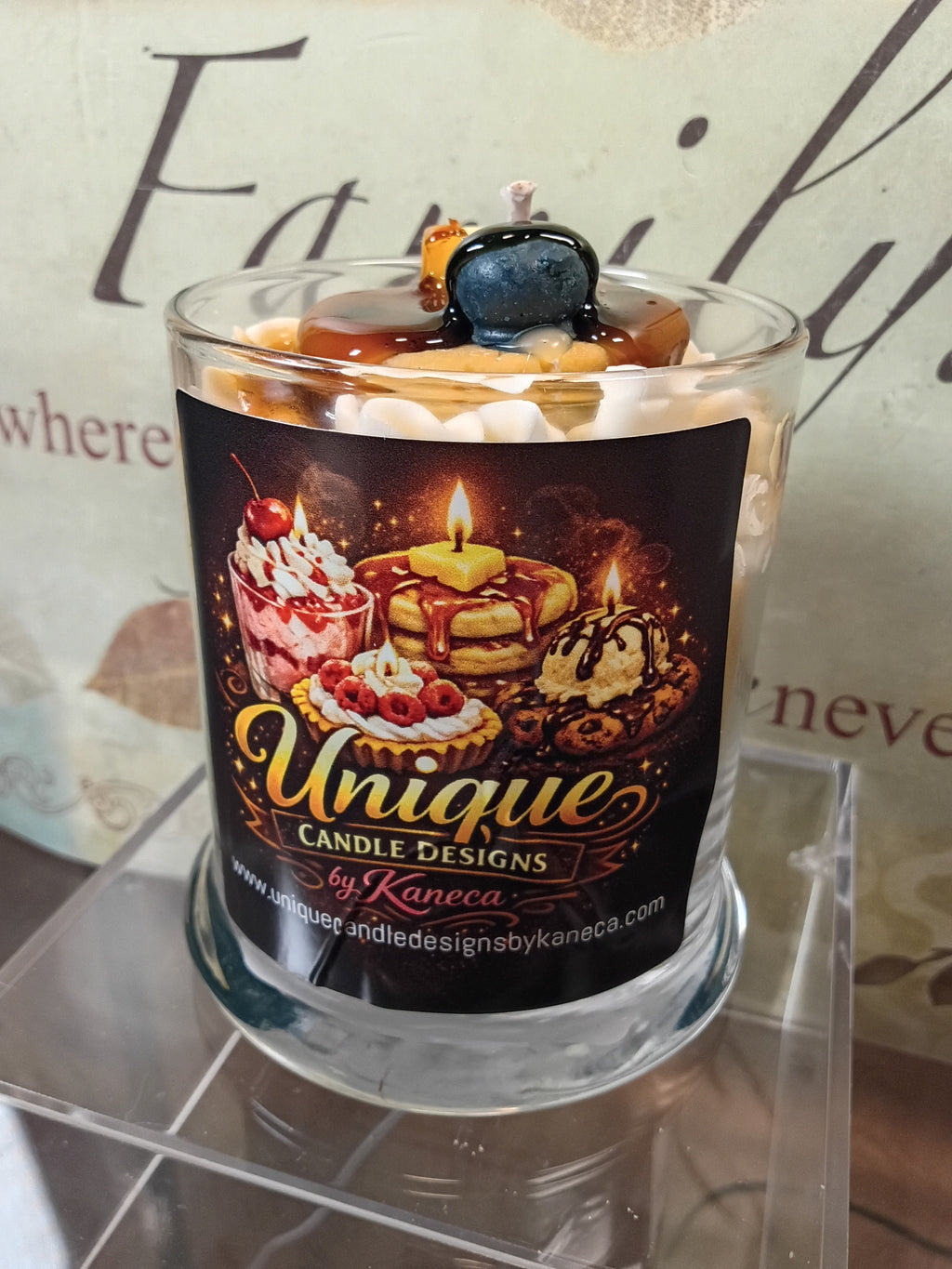 Unique Candle Designs By Kaneca - Blueberry Maple Pancakes Candle. 13 oz. Large Dessert Candle