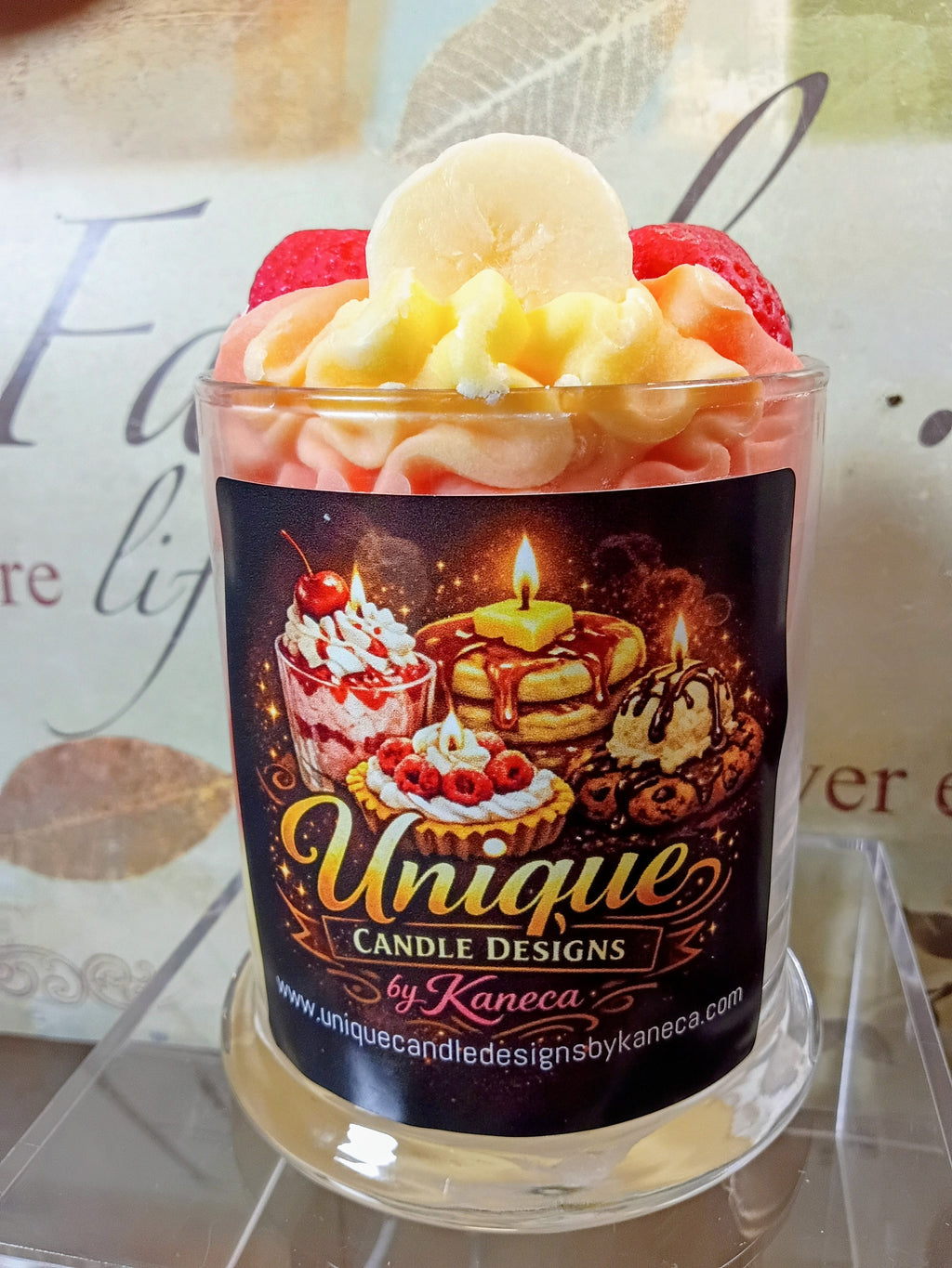 Unique Candle Designs By Kaneca - Strawberry Banana Candle.13 oz. Large Dessert Candle