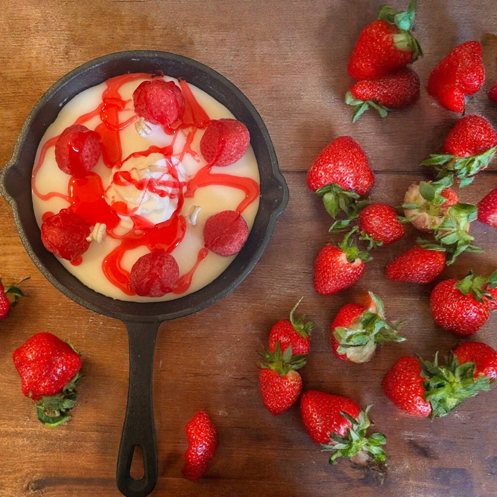 Unique Candle Designs By Kaneca- 8. oz Strawberry cheesecake skillet Candle